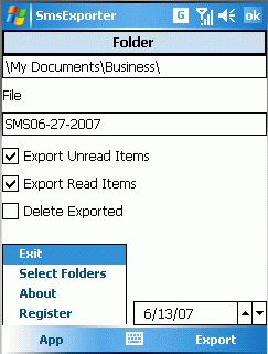 SMS Exporter Screen Shot